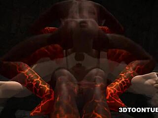 3D Babe Takes Reptile Cocks In All Holes!