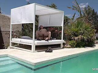 Amateur pool sex on vacation, teen melina may fucked by old tourist