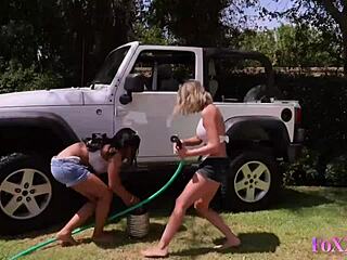 Hot babes jenna foxx and shy love play in a jeep