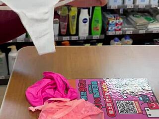 Asian ladyboy teases with new thong in store