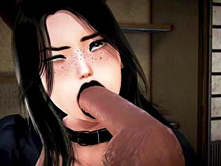 Goth catgirl maid pleases her master fully