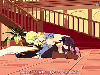 I watch Lucy and Natsu in Fairy Tail hentai, giving blowjobs and handjobs until cumshot.