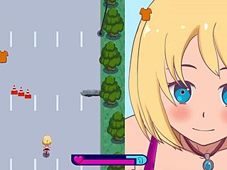 Exhibitionist Girl Rides Dildo on Bike in Hentai Game, Topless and Masturbating Outdoors