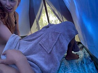 risky outdoor sex in an open tent at brazilian campsite  