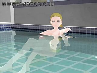 Anime woman enjoys a steamy bath in Japanese public sento