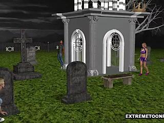 this goth babe gets double penetration in the graveyard pussy and ass