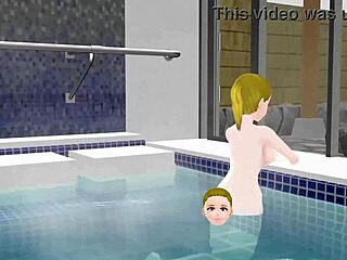 Anime woman enjoys a steamy bath in Japanese public sento