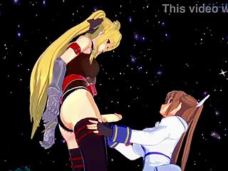 Fate Testarossa and Nanoha Takamachi dive into wild lesbian and futanari sex play!