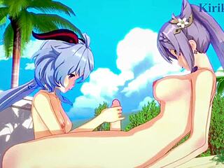 Ganyu, Keqing, Xiangling, and Xinyan engage in intense futanari sex in Genshin Impact hentai