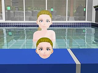 Anime woman enjoys a steamy bath in Japanese public sento