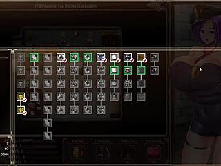 karryn navigates the prison in gameplay mode, facing suggestive challenges.