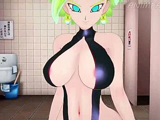 Hey, check out this POV where Khalifa from Dragon Ball tries a huge cock for the first time in lesbian hentai! 😏