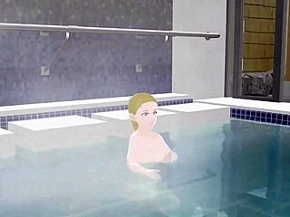 Anime woman enjoys a steamy bath in Japanese public sento