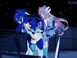 Tsubasa Kazanari and Kanade Am Share Intense Futanari Creampie Sex