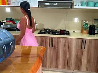 I'm submissive stepsister sucking stepbrother's big cock in kitchen