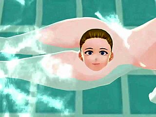 Anime woman enjoys a steamy bath in Japanese public sento