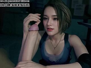 Omg, I’m like so into this Resident Evil Jill Valentine cosplay handjob... uncensored hentai, AI made it super hot!