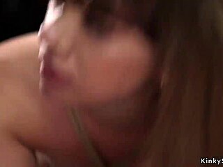 Bound slave babe gagged, whipped in hardcore bondage fetish, fucked and cum on face.