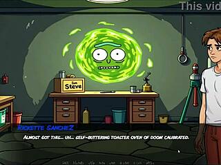 In portal porn demoniums parody hentai game episode 3, Morty's sister gives a fan a blowjob