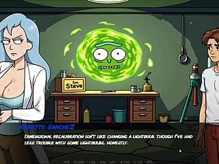 In portal porn demoniums parody hentai game episode 3, Morty's sister gives a fan a blowjob