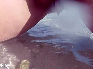 Shaved pussy peeing on public beach milf chubby whore close up wet