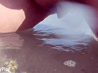 Shaved pussy peeing on public beach milf chubby whore close up wet
