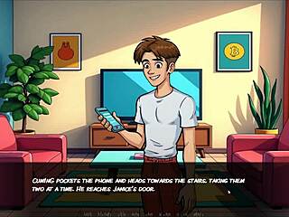 In portal porn demoniums parody hentai game episode 3, Morty's sister gives a fan a blowjob