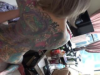 Tattooed Japanese Rin Strips Naked, Sucks with Passion in Homemade Clip