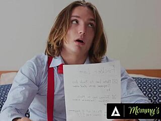 Perv teen caught jerking, reverse gangbanged by busty stepmoms