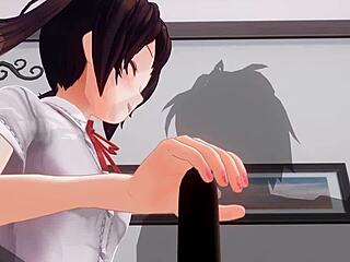 uncensored anime little sister teases with anal play and handjob