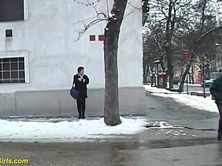 redhead bbw milf indulges in golden shower peeing publicly.