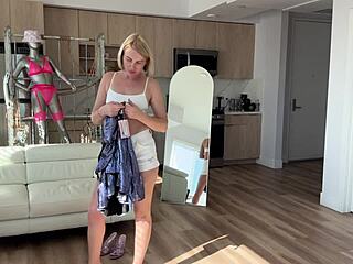 sugarnadya tries on her new party outfit with cute shoes and blue eyes