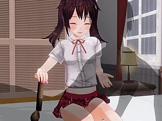 uncensored anime little sister teases with anal play and handjob