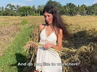 Cute Rice Picker Paid with Rough Outdoor Sex