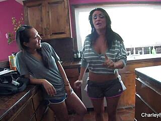 Asa butt plugs Charley Chase in lesbian anal scene with dildos and big tits