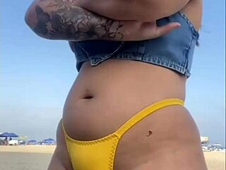 flashing at beach made guy hard with african exhibitionist