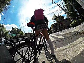 Teasing upskirt in mini skirt around the city