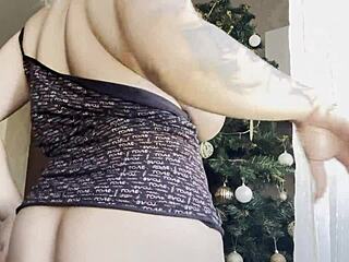 Blonde With Big Tits Masturbates By Christmas Tree