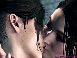 Resident Evil Claire in Hot Hentai Lesbian Tongue Action