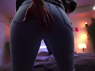 hot stepmom in jeans shows how excited she is
