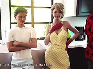 wife and stepmother engage in a playful game with big tits