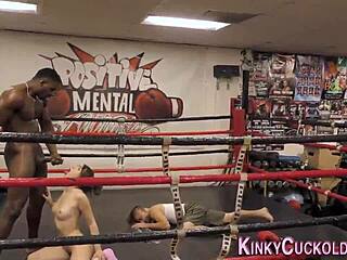 Old slut in heels gobbles monster black cock for cuckold femdom facial