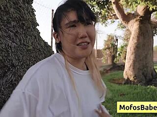Hot Asian Teen Reveals Big Tits to Friend Outdoors
