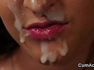 Foxy Hottie Gets Sperm Shot On Her Face Gulping All The Jizm