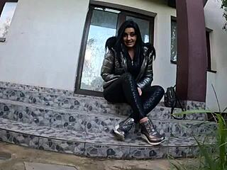 gardener covers my shiny jacket with huge cum load