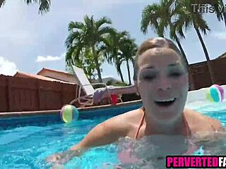 Horny milf stepmom fucks young 18+ guy doggystyle by outdoor pool