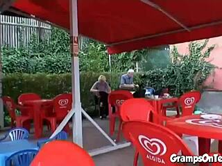 Petite Teen Bent Over by Old Man in Wild Woods