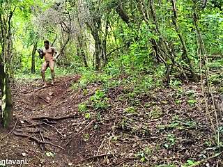 Exhibitionist in Forest Shows Big Tits and Ass