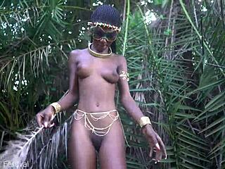 Skinny african village girl walks naked seeking adventure