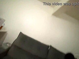 Amateur brunette wife in lingerie teases with big oiled ass